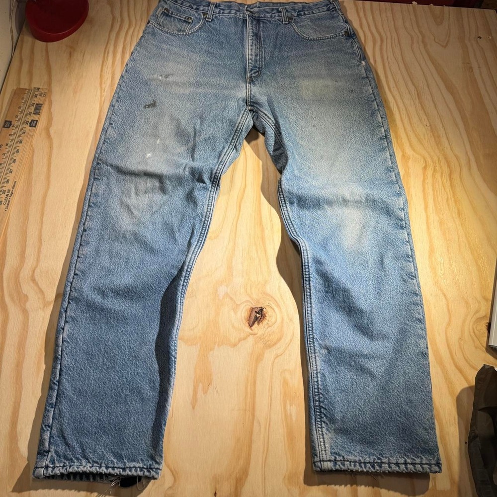 Carhartt B155 DST Men 38x34 Blue Fleece Lined Relaxed Fit Workwear Jeans